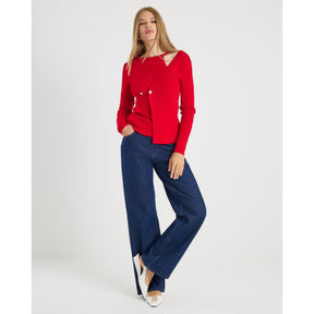 Red Knitted Long Sleeve Aysmmetric Top