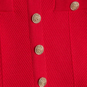 Red Knitted Long Sleeve Peplum Top