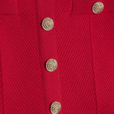 Red Knitted Long Sleeve Peplum Top