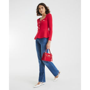 Red Knitted Long Sleeve Peplum Top