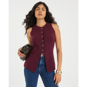 Red Knitted Longline Waistcoat