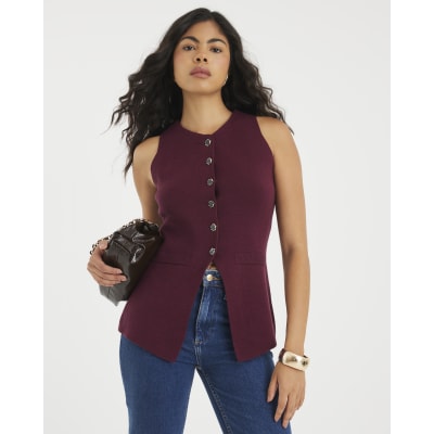 Red Knitted Longline Waistcoat
