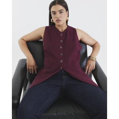 Red Knitted Longline Waistcoat