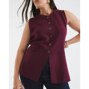 Red Knitted Longline Waistcoat