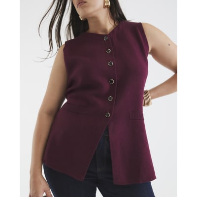 Red Knitted Longline Waistcoat