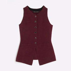 Red Knitted Longline Waistcoat
