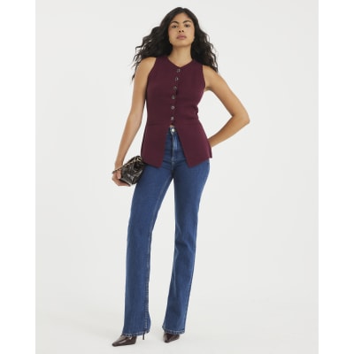 Red Knitted Longline Waistcoat