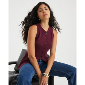 Red Knitted Longline Waistcoat