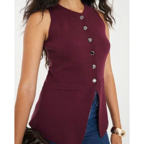 Red Knitted Longline Waistcoat