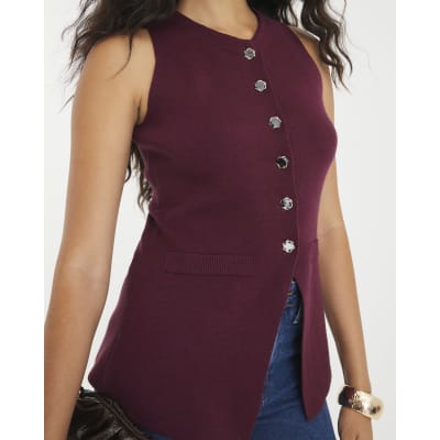 Red Knitted Longline Waistcoat