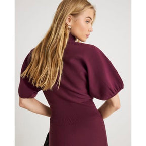 Red Knitted Puff Sleeve Top