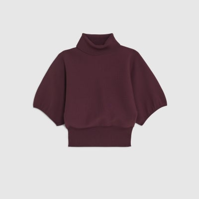 Red Knitted Puff Sleeve Top