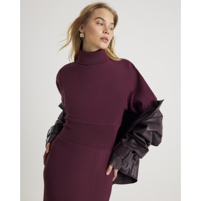 Red Knitted Puff Sleeve Top