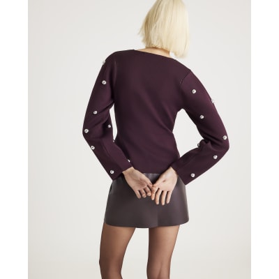 Red Knitted Studded Cardigan