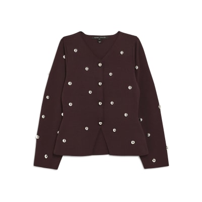 Red Knitted Studded Cardigan