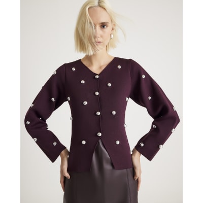 Red Knitted Studded Cardigan