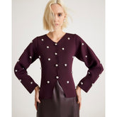 Red Knitted Studded Cardigan