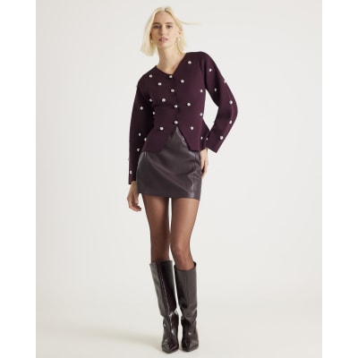 Red Knitted Studded Cardigan