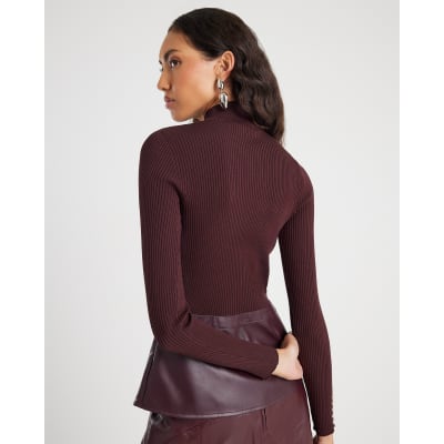 Red Knitted Studded Peplum Hem Top