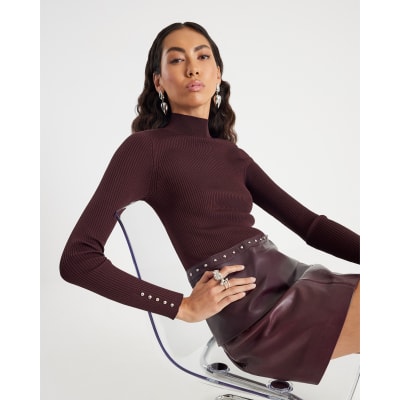 Red Knitted Studded Peplum Hem Top