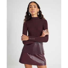 Red Knitted Studded Peplum Hem Top