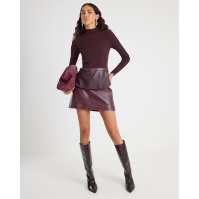 Red Knitted Studded Peplum Hem Top