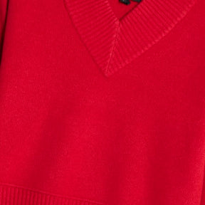 Red Knitted V Neck Jumper
