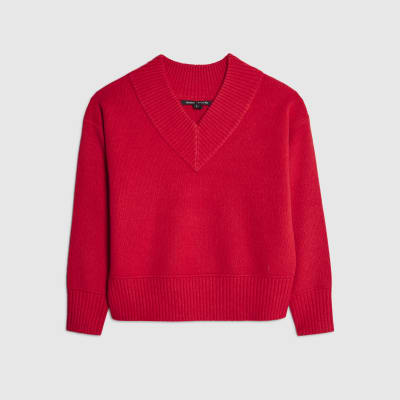 Red Knitted V Neck Jumper