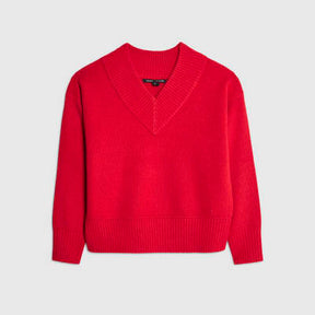 Red Knitted V Neck Jumper