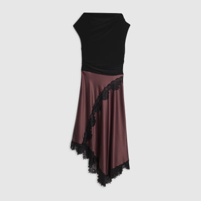Red Lace Hybrid Drape Maxi Dress