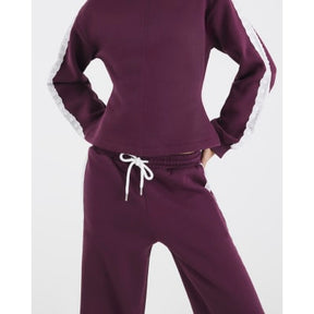 Red Lace Trim Wide Leg Joggers