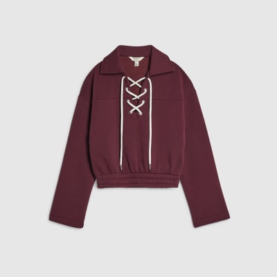Red Lace Up Sweatshirt