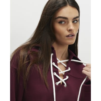 Red Lace Up Sweatshirt