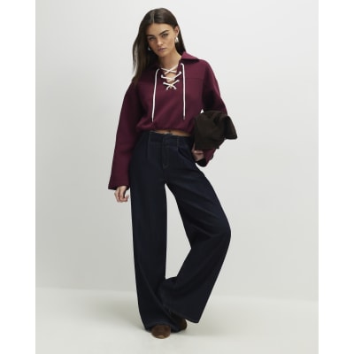 Red Lace Up Sweatshirt