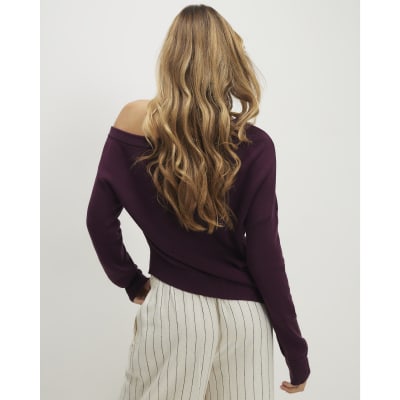 Red Linen Blend Knit Asymmetric Jumper