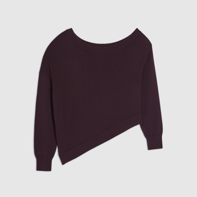 Red Linen Blend Knit Asymmetric Jumper