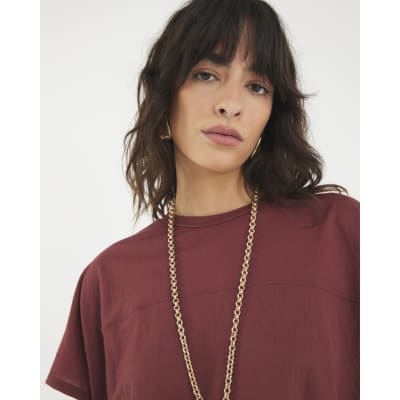 Red Linen Look Short Sleeve Batwing T-shirt