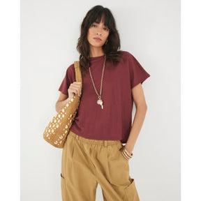 Red Linen Look Short Sleeve Batwing T-shirt