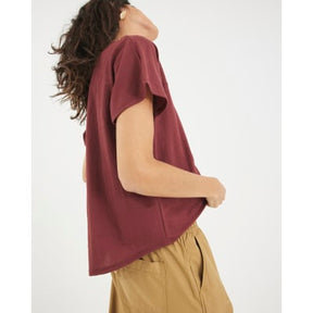 Red Linen Look Short Sleeve Batwing T-shirt