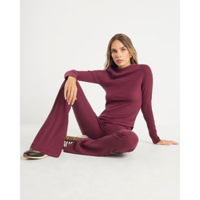 Red Long Sleeve Crew Neck Ribbed Top