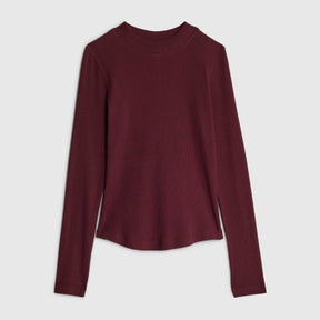 Red Long Sleeve Crew Neck Ribbed Top