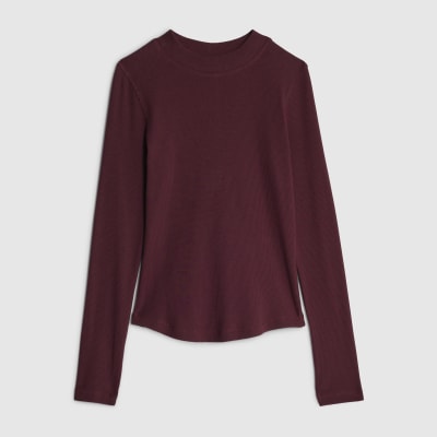 Red Long Sleeve Crew Neck Ribbed Top