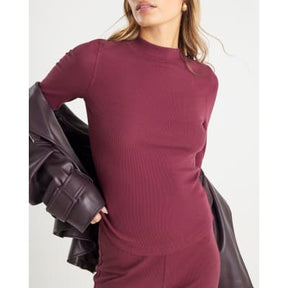 Red Long Sleeve Crew Neck Ribbed Top