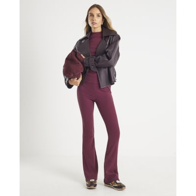 Red Long Sleeve Crew Neck Ribbed Top