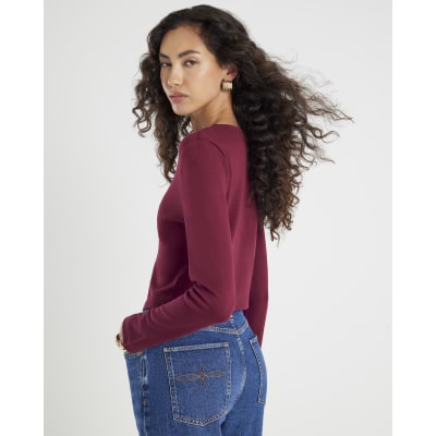 Red Long Sleeve Cropped Heart Top