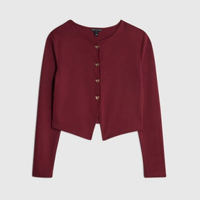 Red Long Sleeve Cropped Heart Top