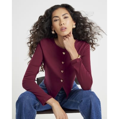 Red Long Sleeve Cropped Heart Top