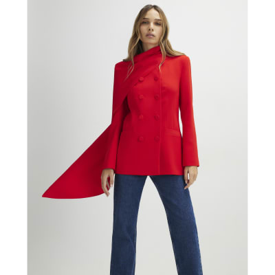 Red Long Sleeve Double Breasted Cape Blazer