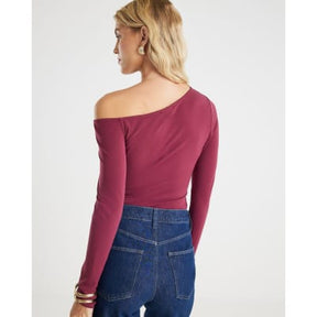 Red Long Sleeve Gold Detail Asymmetric Top