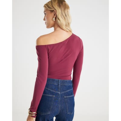 Red Long Sleeve Gold Detail Asymmetric Top